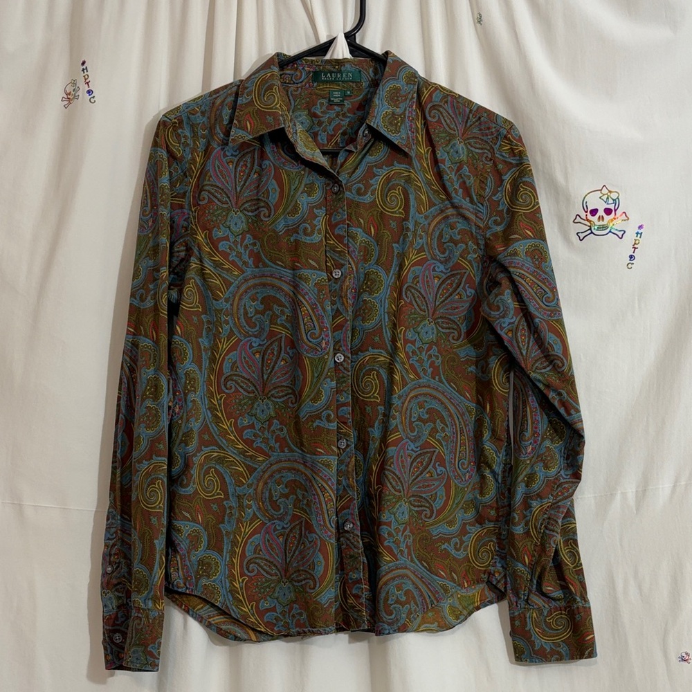 WOMEN’S Lauren by Ralph Lauren long sleeve button-down Multicolor paisley